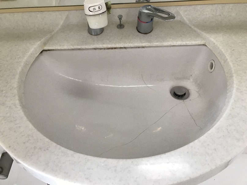 洗面台ボウル(陶器製)ひび割れリペア補修 No.BA210712