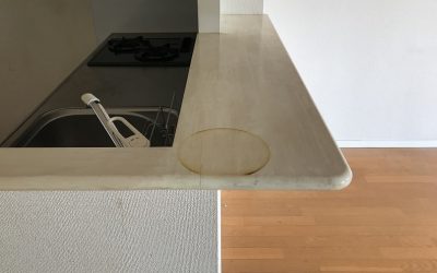 キッチン木製カウンター焦げ跡 リペア塗装再生　No.BA191116