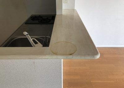 キッチン木製カウンター焦げ跡 リペア塗装再生　No.BA191116