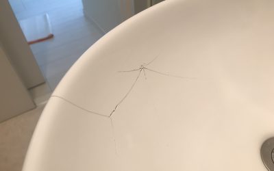 洗面ボウル（陶器製）ひび割れリペア再生　No.200411