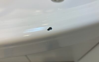 洗面台　ホーロー製ボウル　欠け破損部　セラミック樹脂加工・部分再生・リペア補修　BA250722